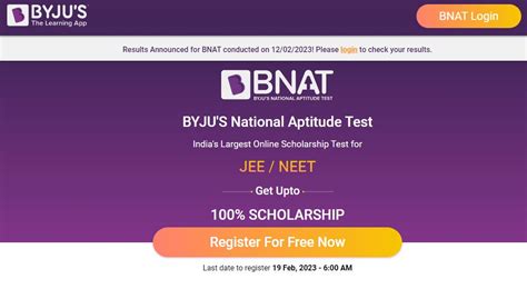 bnat login|BYJU'S National Aptitude Test (BNAT) for Renewing Your Scholarships .